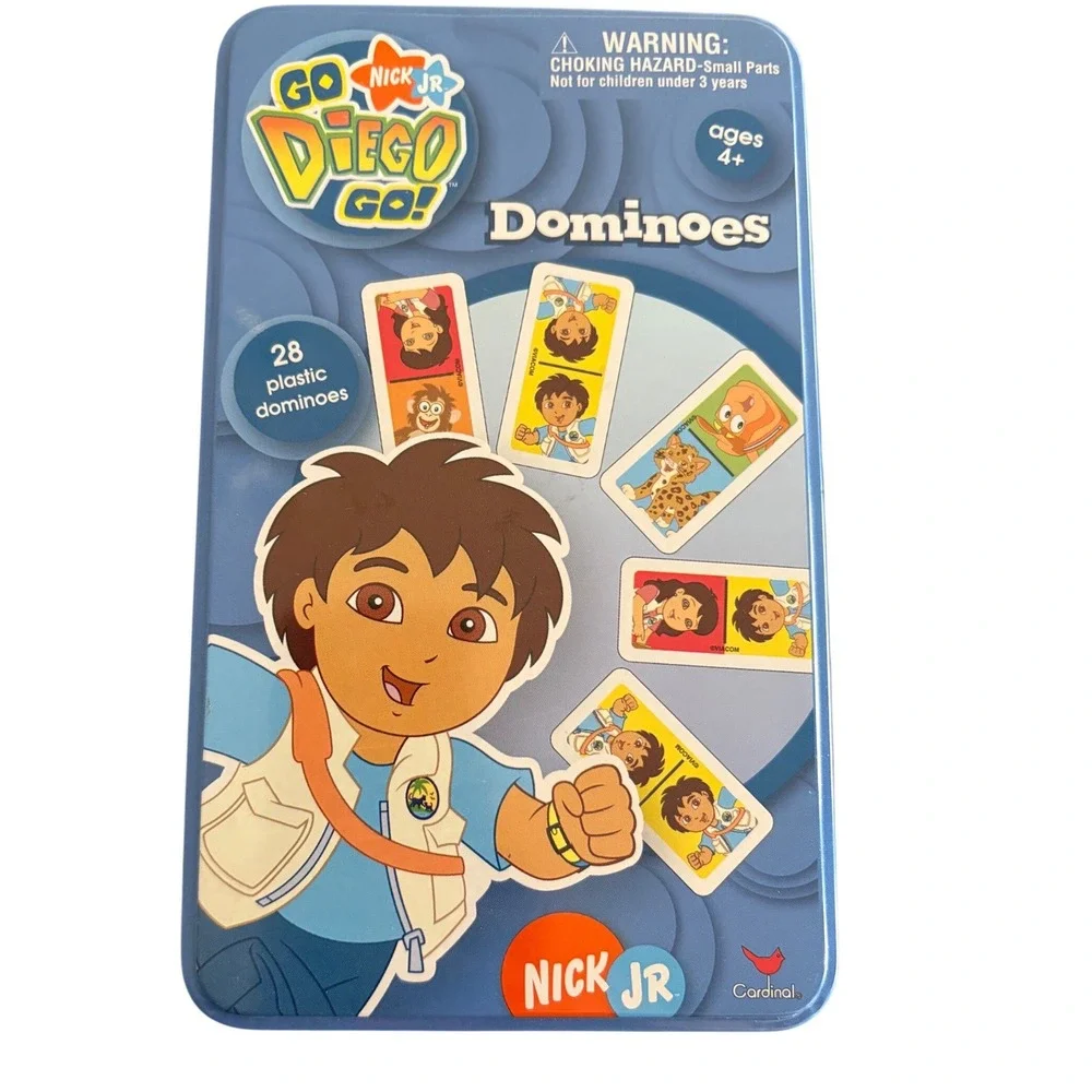 Nick Jr Go Diego Go Dominoes 28 Plastic Pieces in Collector Storage‎ Tin 9003
